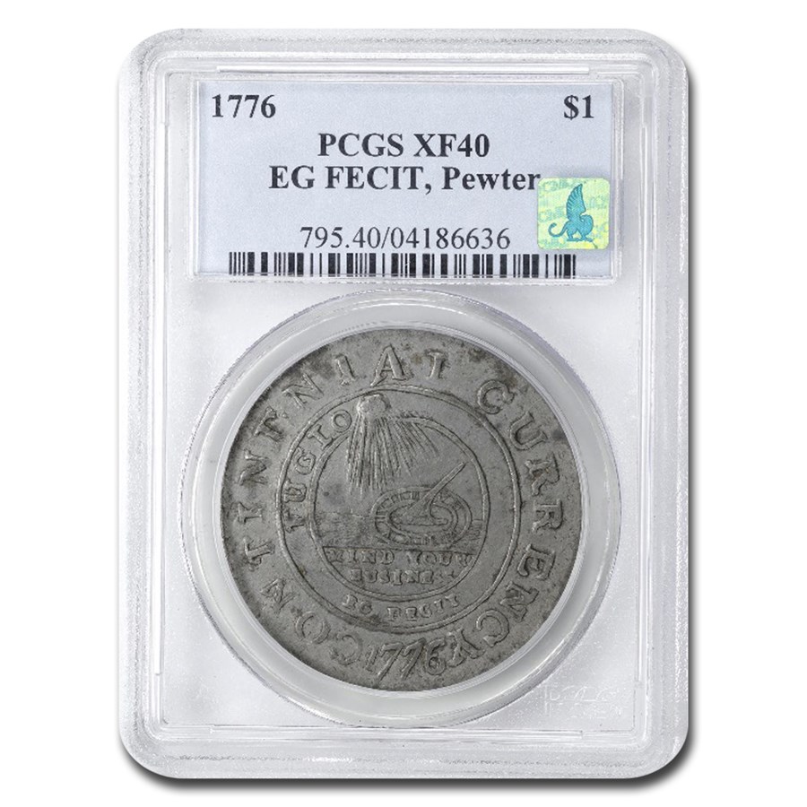 1776 Continental EG Fecit Dollar XF-40 PCGS (Pewter)