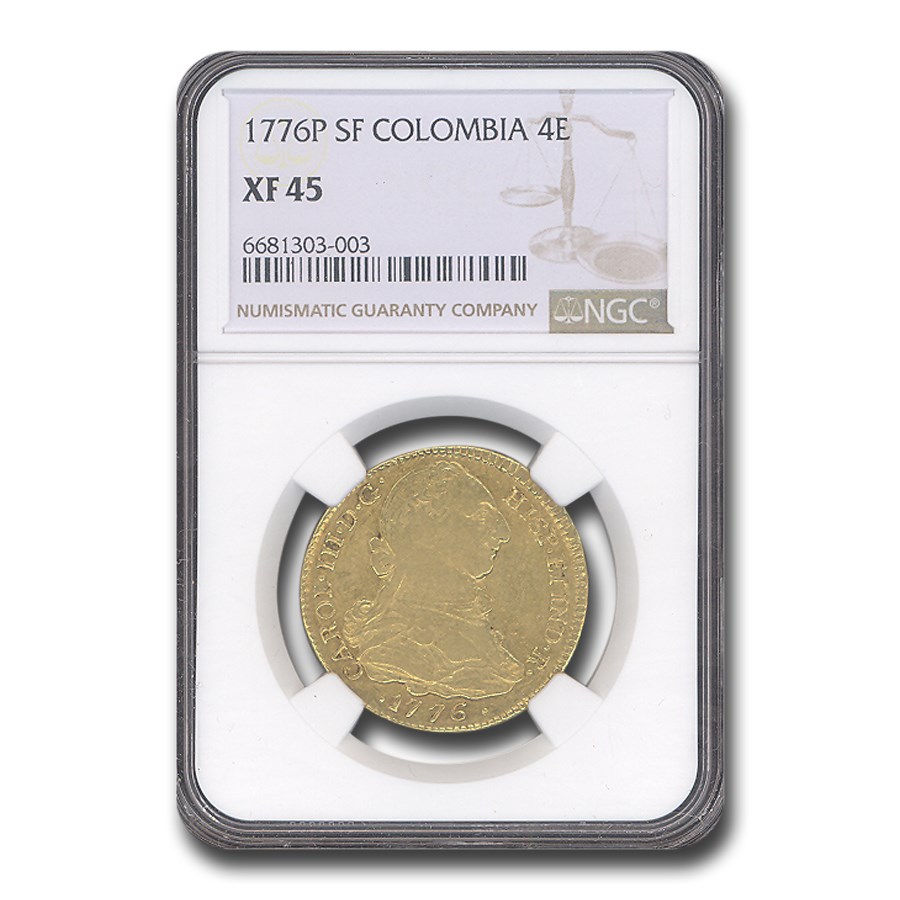 1776-P Colombia Gold 4 Escudos Charles III XF-45 NGC