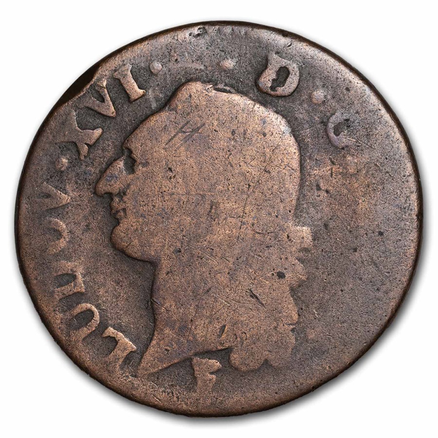 1777-1791 Kingdom of France Copper 1/2 Sol Louis XVI Avg Circ