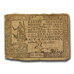 Buy 1777 $8 Virginia Currency 10/20/1777 Fine | APMEX