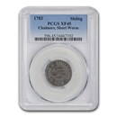 1783 Chalmers Shilling Short Worm Colonial XF-45 PCGS