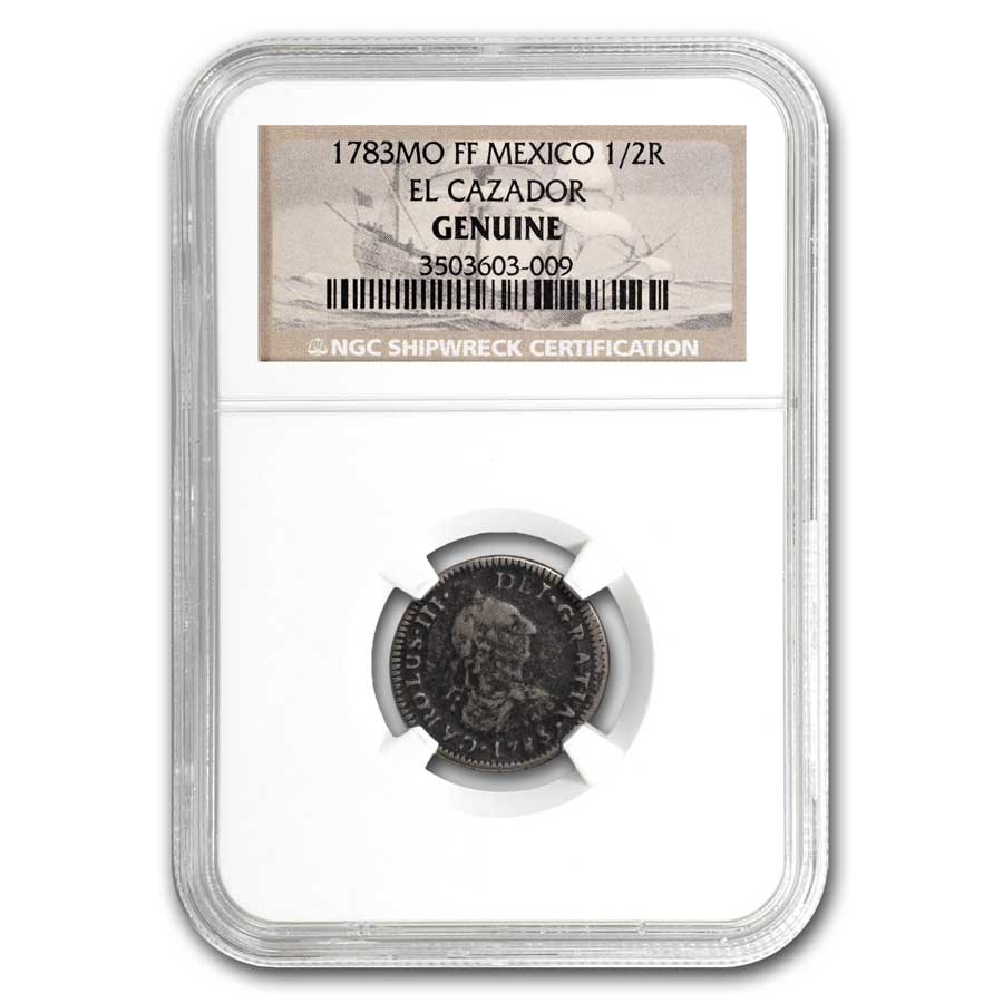 1783 Mexico El Cazador Shipwreck Silver 1/2 Real Genuine NGC