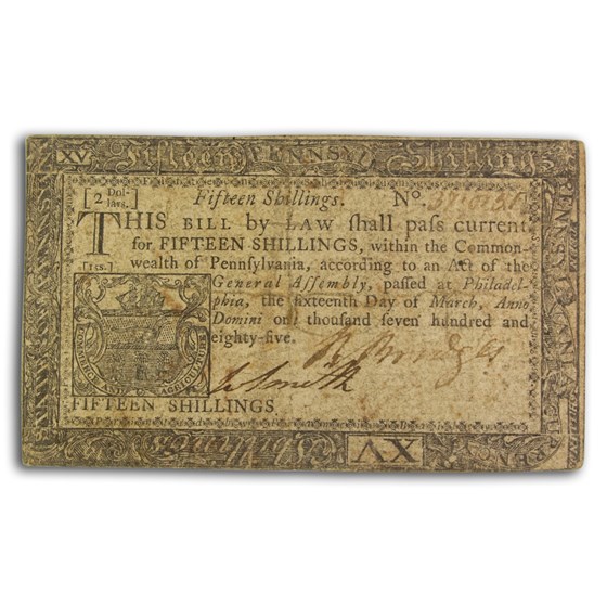 Buy 1785 15 Shillings Pennsylvania 3/16/1785 VF | APMEX