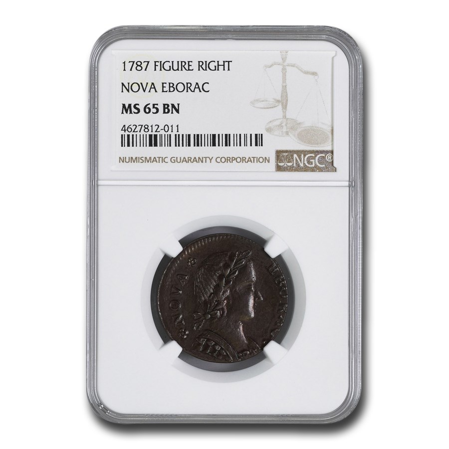 1787 Nova Eborac Copper MS-65 NGC (Brown, Figure Right)