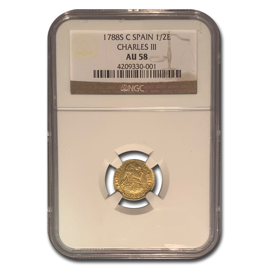 1788-S C Spain Gold 1/2 Escudo Charles III AU-58 NGC