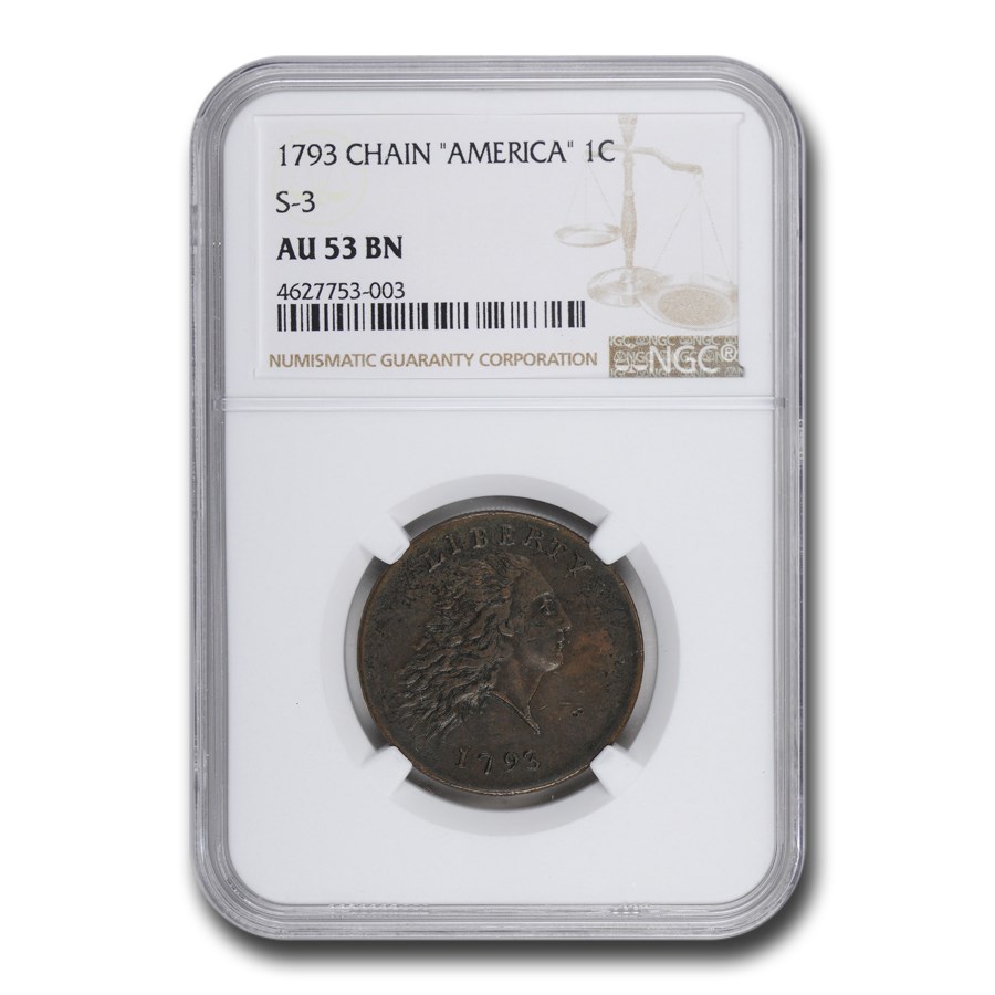 Buy 1793 Flowing Hair Chain Large Cent AU-53 NGC (BN, America S-3) | APMEX