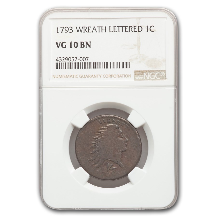 Buy 1793 Flowing Hair Large Cent VG-10 NGC (Wreath Lettered, Brown) | APMEX