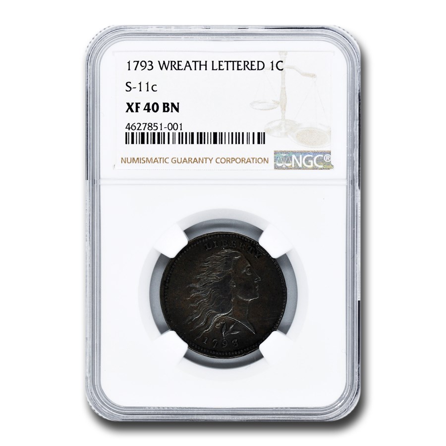 Buy 1793 Flowing Hair Large Cent XF-40 NGC (BN Wreath Lettered S-11C ...