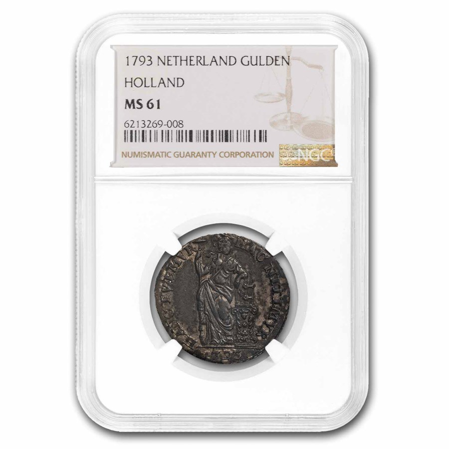 1793 Netherlands Silver Gulden MS-61 NGC