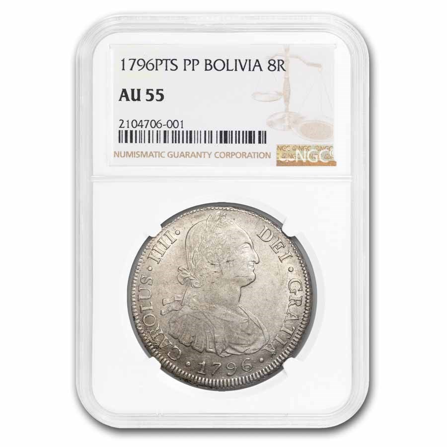 1796-PTS PP Bolivia Silver 8 Reales Charles IV AU-55 NGC