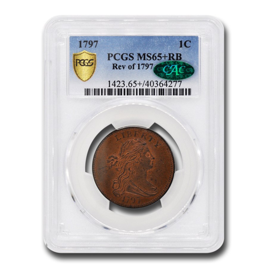 1797 Draped Bust Large Cent MS-65+ PCGS CAC (RB, Rev of 1797)