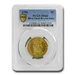 1799 $5 Capped Bust Gold Half Eagle MS-61 PCGS (BD-6 Sm Rev Star)