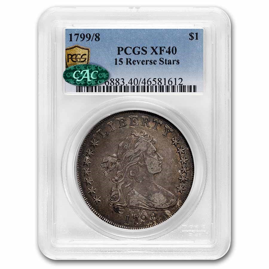 1799/8 Draped Bust Dollar XF-40 PCGS CAC (15 Reverse Stars)