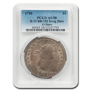 1799 Draped Bust Dollar AU-58 PCGS (B-15 BB-152, Irreg Date)