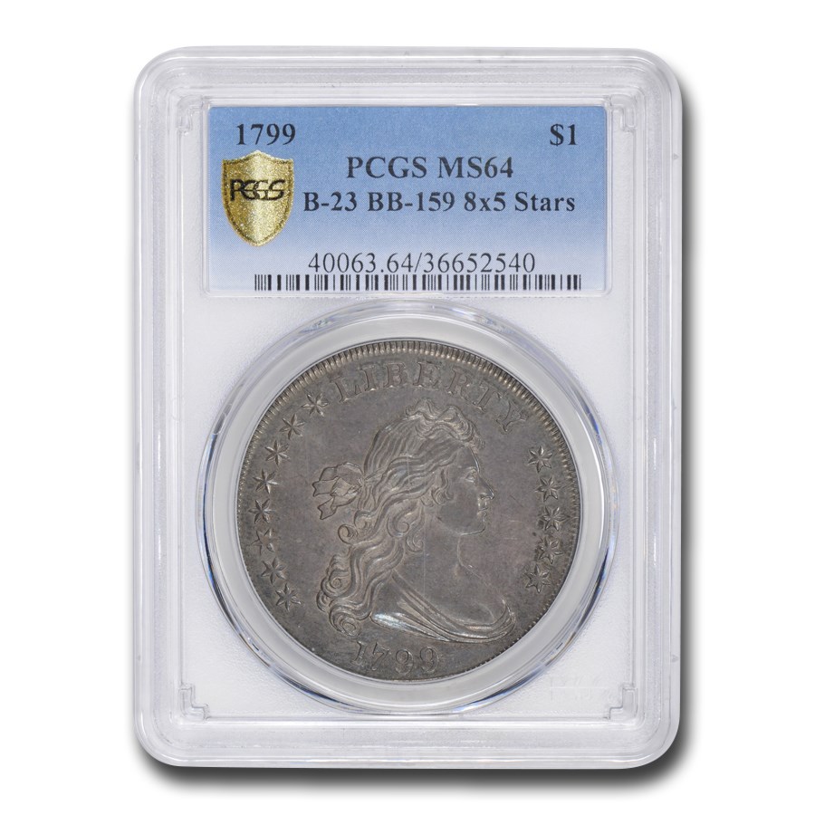 Buy 1799 Draped Bust Dollar MS-64 PCGS (B-23, BB-159 8x5 Stars) | APMEX