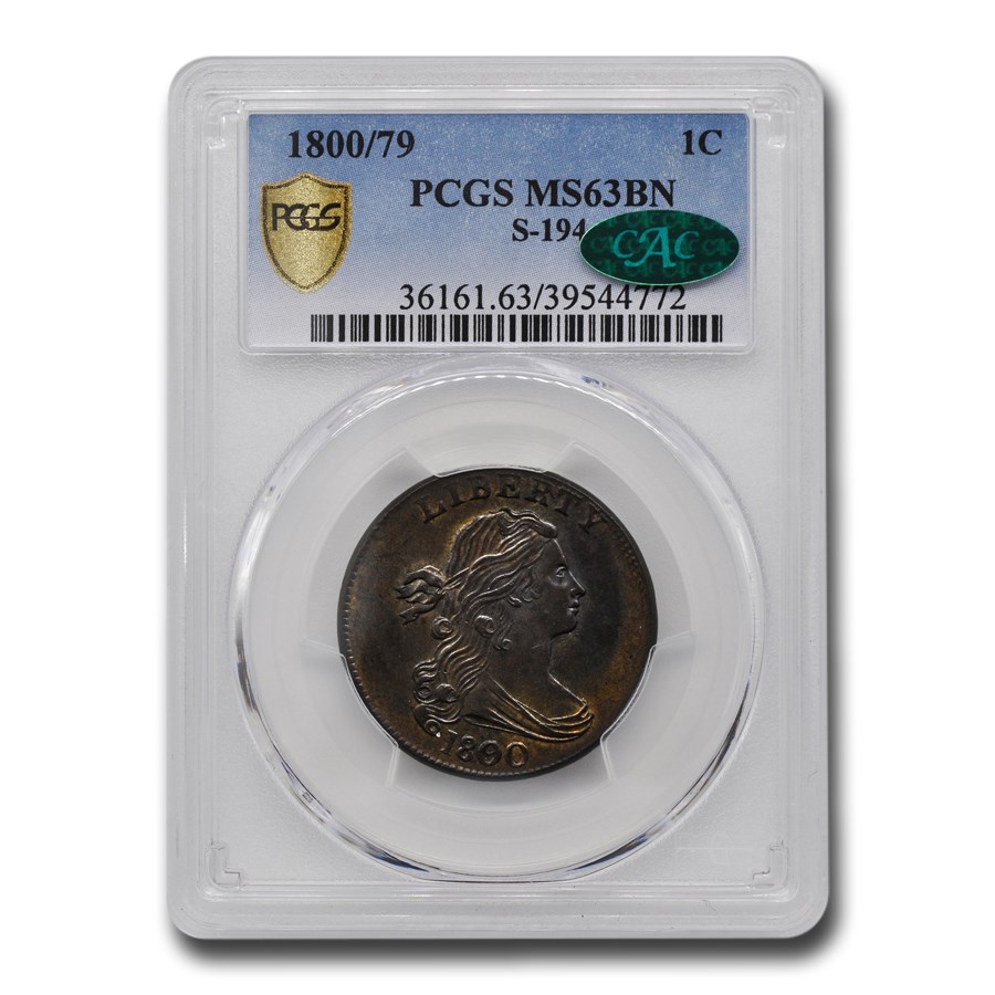 1800/79 Draped Bust Large Cent MS-63 PCGS CAC (Brown, S-194)