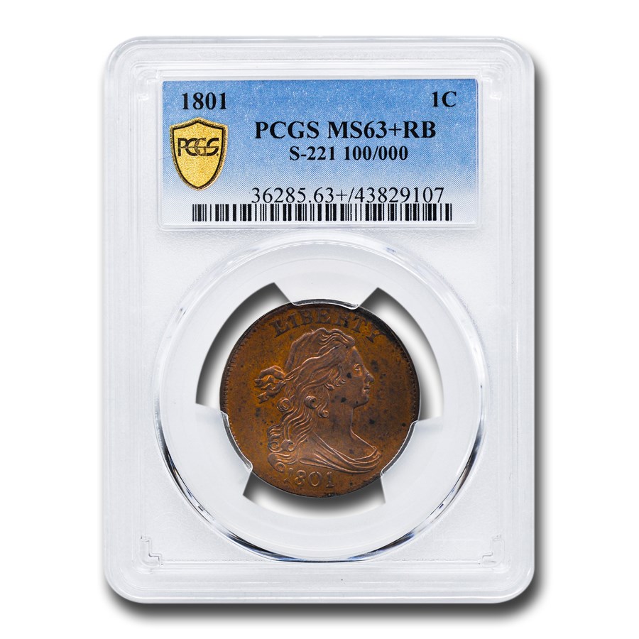 1801 Draped Bust Large Cent MS-63+ PCGS (RB, S-221, 100/000)