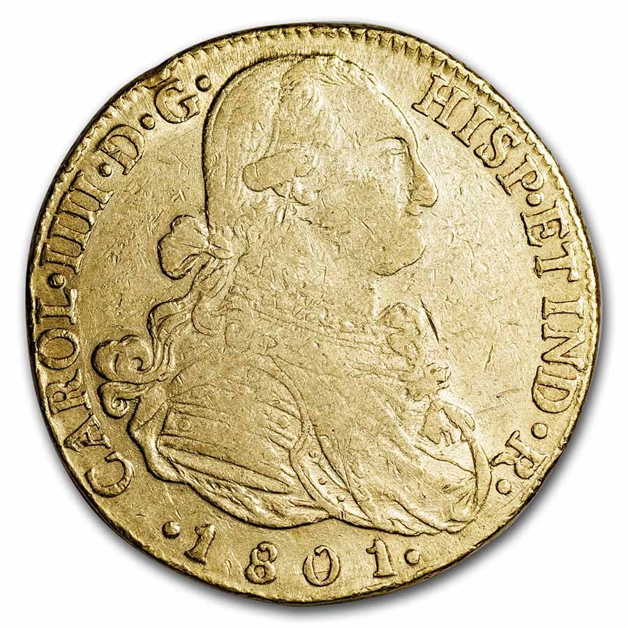 1801-NR JF Colombia Gold 8 Escudo Carlos IV XF