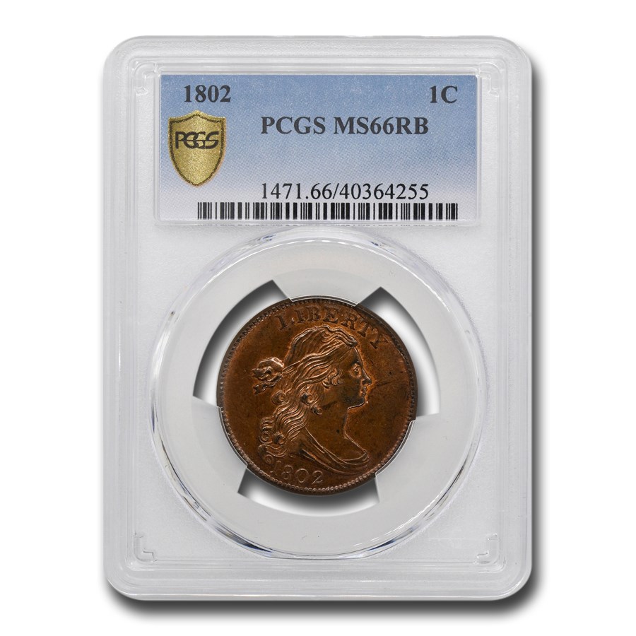 1802 Draped Bust Large Cent MS-66 PCGS (Red/Brown)