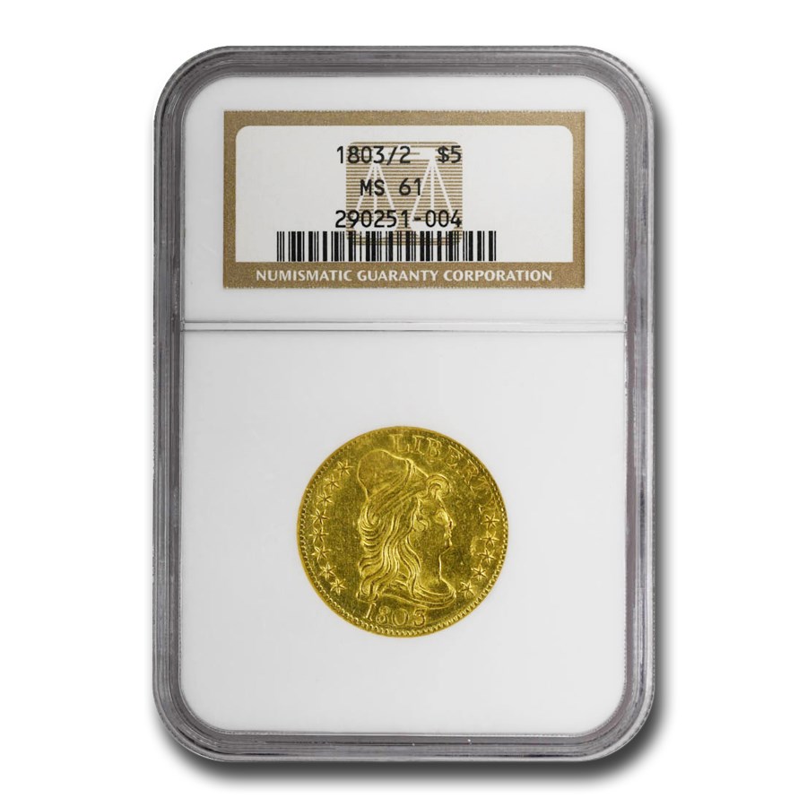 1803/2 $5 Capped Bust Gold Half Eagle MS-61 NGC