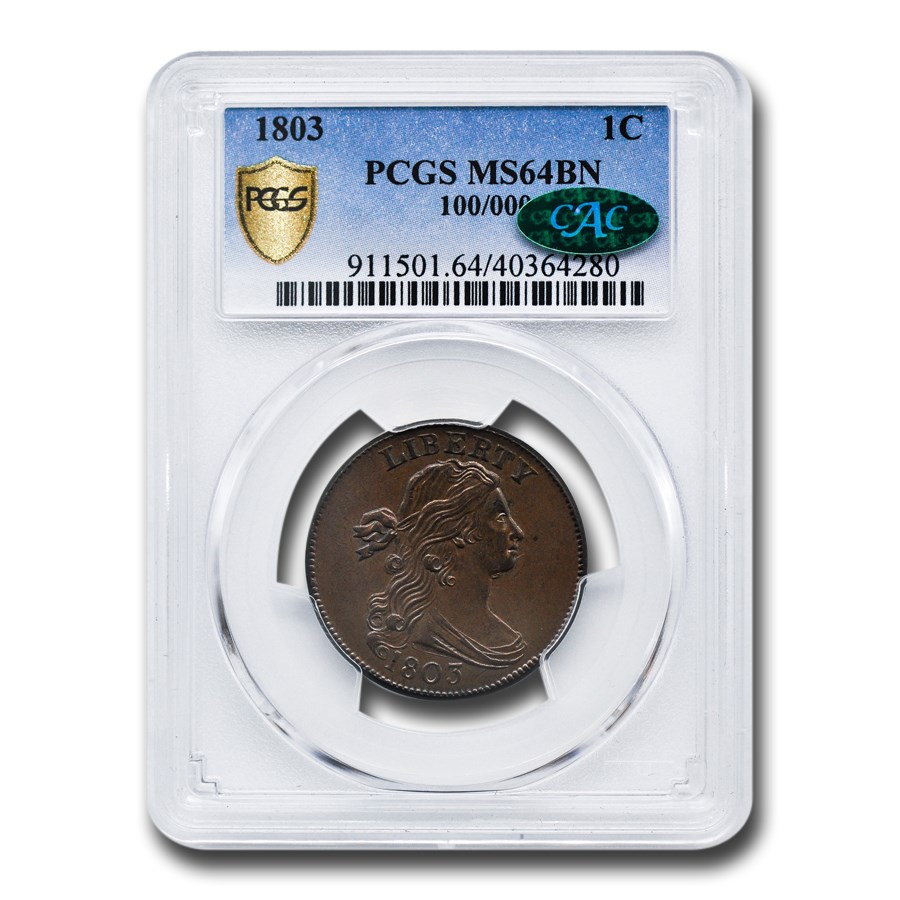 1803 Draped Bust Large Cent MS-64 PCGS CAC (Brown, 100/000)