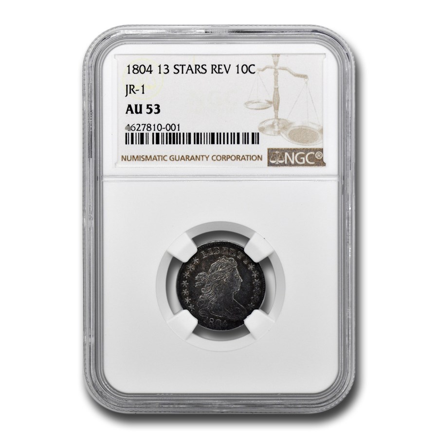 1804 Draped Bust Dime AU-53 NGC (13 Stars Rev, JR-1)