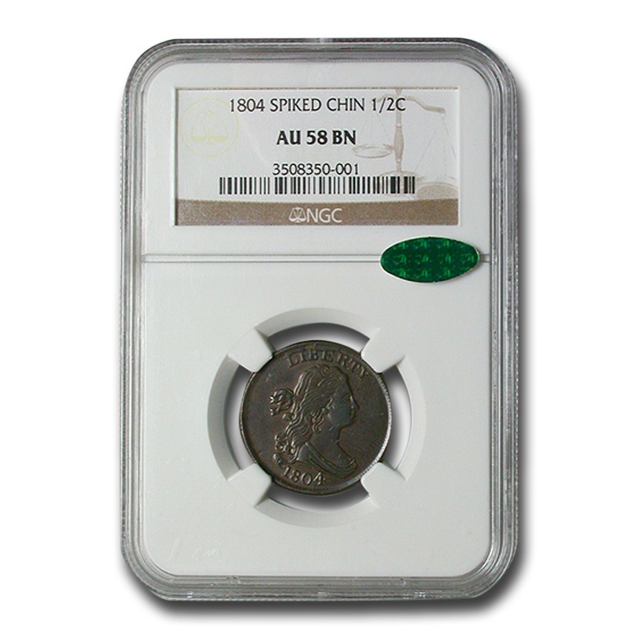 1804 Draped Bust Half Cent AU-58 NGC CAC (Brown, Spiked Chin)