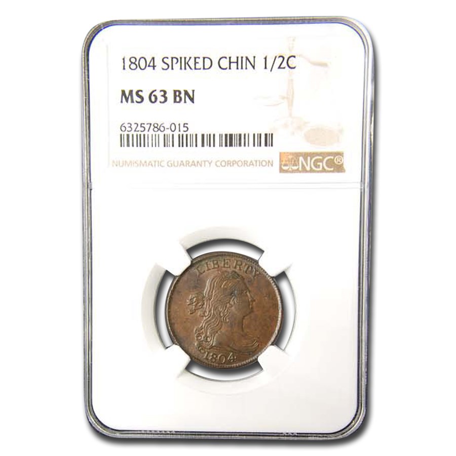 1804 Draped Bust Half Cent MS-63 NGC (Brown, Spiked Chin)