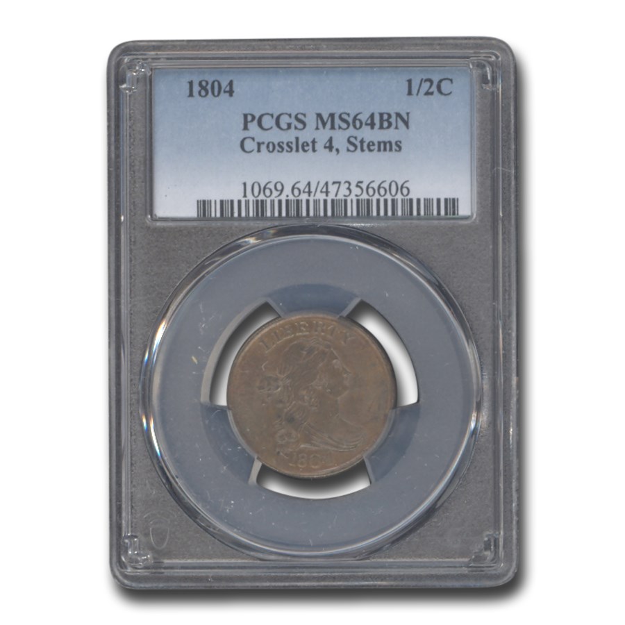 1804 Half Cent MS-64 PCGS (Crosslet4,Stems)