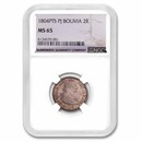 1804-PTS PJ Bolivia Silver 2 Reales MS-65 NGC