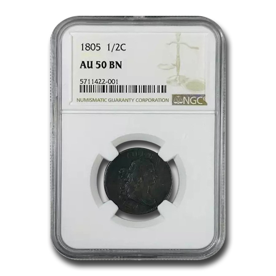 1805 Half Cent AU-50 NGC (Brown)