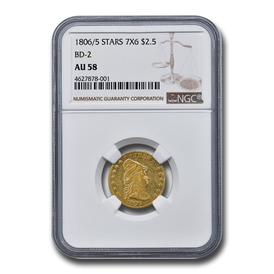 1806/5 $2.50 Capped Bust Gold Quarter Eagle AU-58 NGC (Stars 7x6)