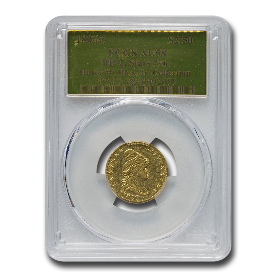 1806/5 $2.50 Draped Bust Gold Quarter Eagle AU-58 PCGS (BD-2)