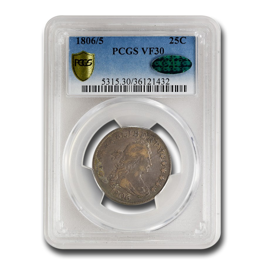 1806/5 Draped Bust Quarter VF-30 PCGS CAC