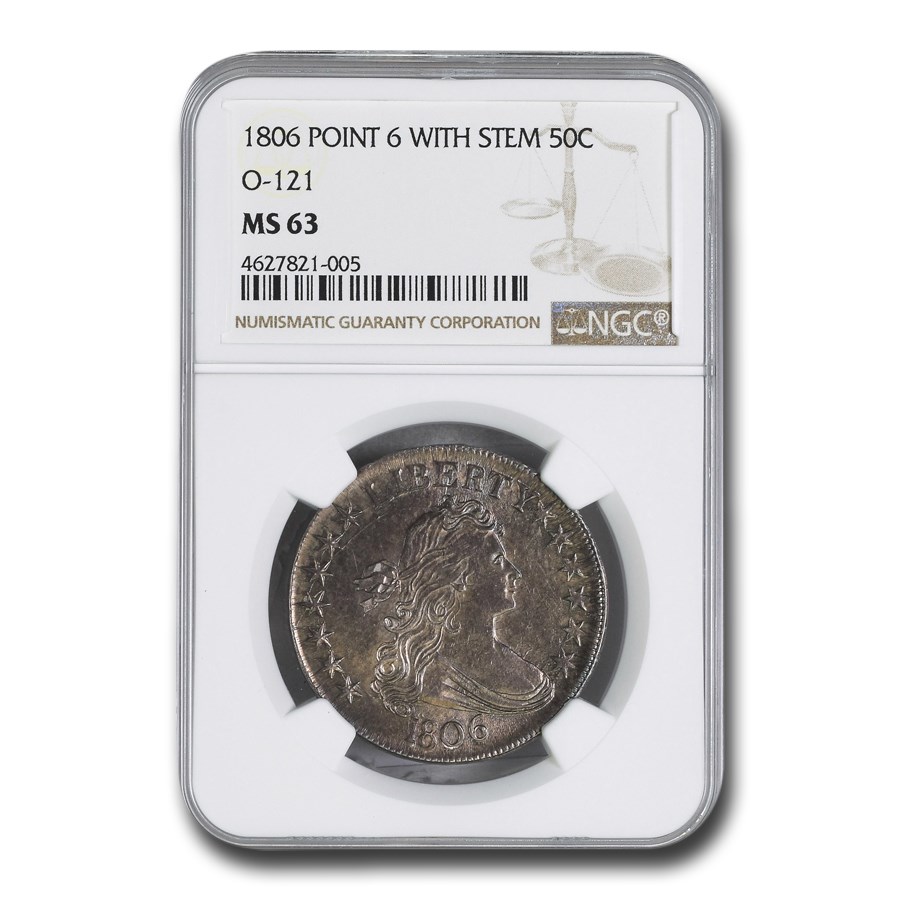 1806 Bust Half Dollar MS-63 NGC (O-121, Pointed 6, Stem)