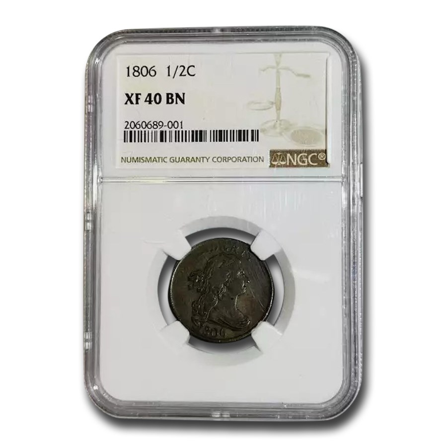 1806 Draped Bust Half Cent XF-40 NGC (Brown)