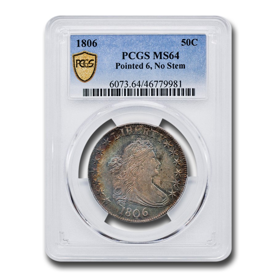 1806 Draped Bust Half Dollar MS-64 PCGS (Pointed 6, No Stem)