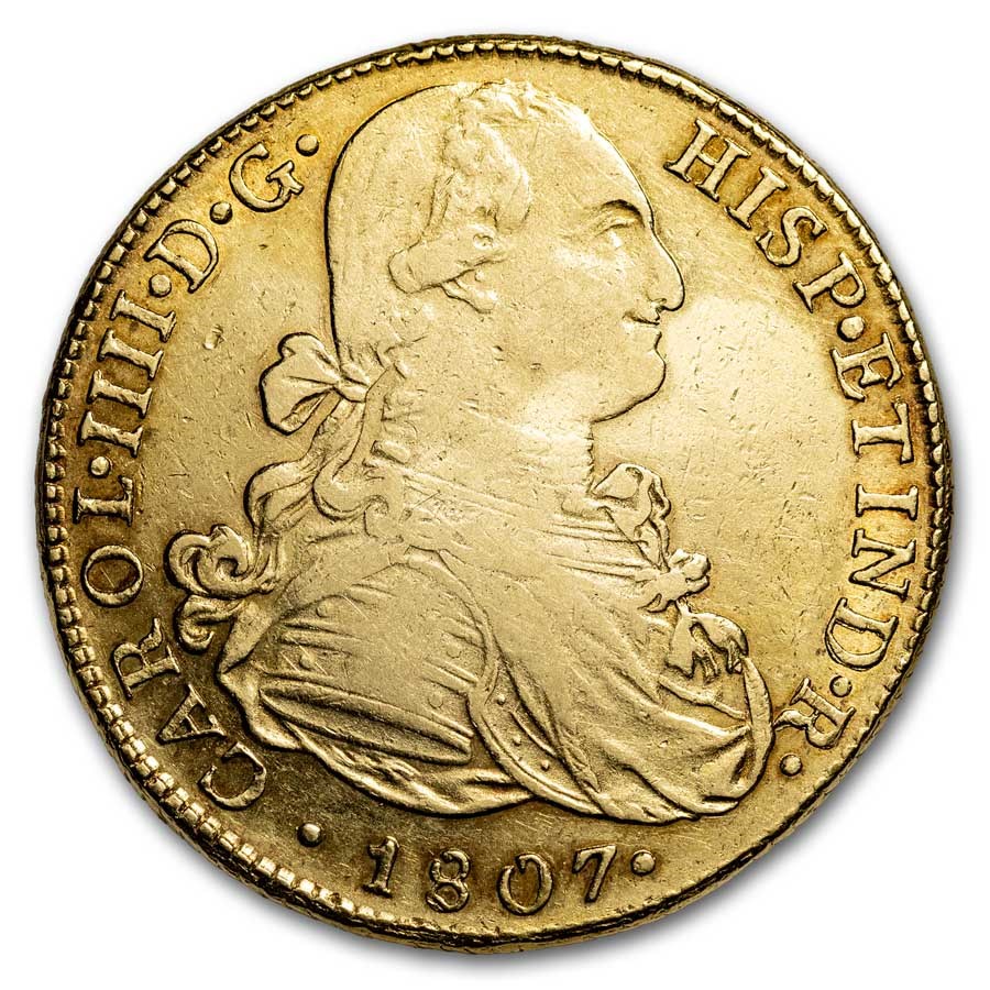 1807 JP Lima Peru Gold 8 Escudos Carlos IV XF