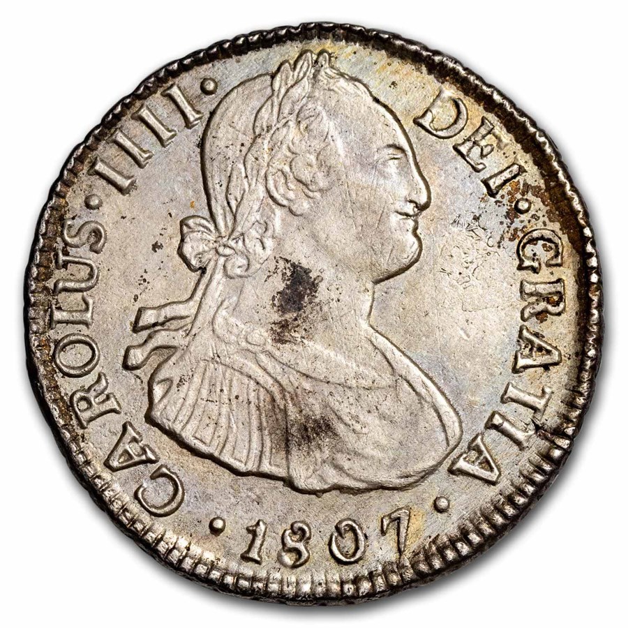 1807-So FJ Chile Silver 2 Reales Charles IV AU