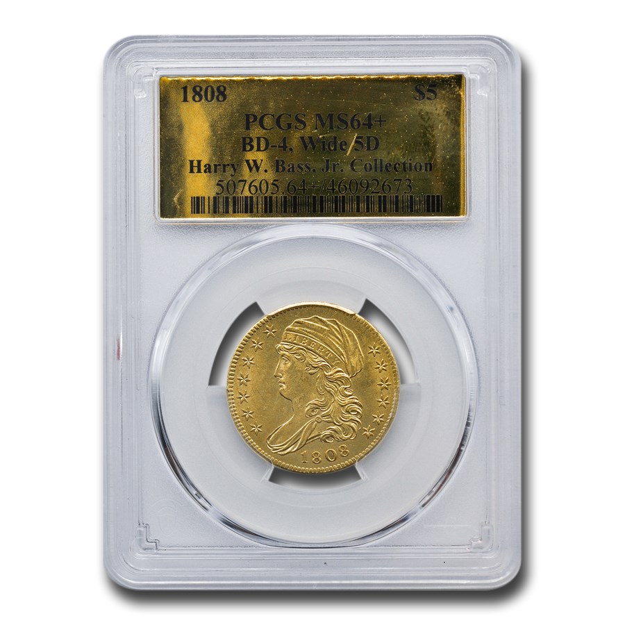 1808 $5 Capped Bust Gold Half Eagle MS-64+ PCGS (BD-4, Wide 5D)