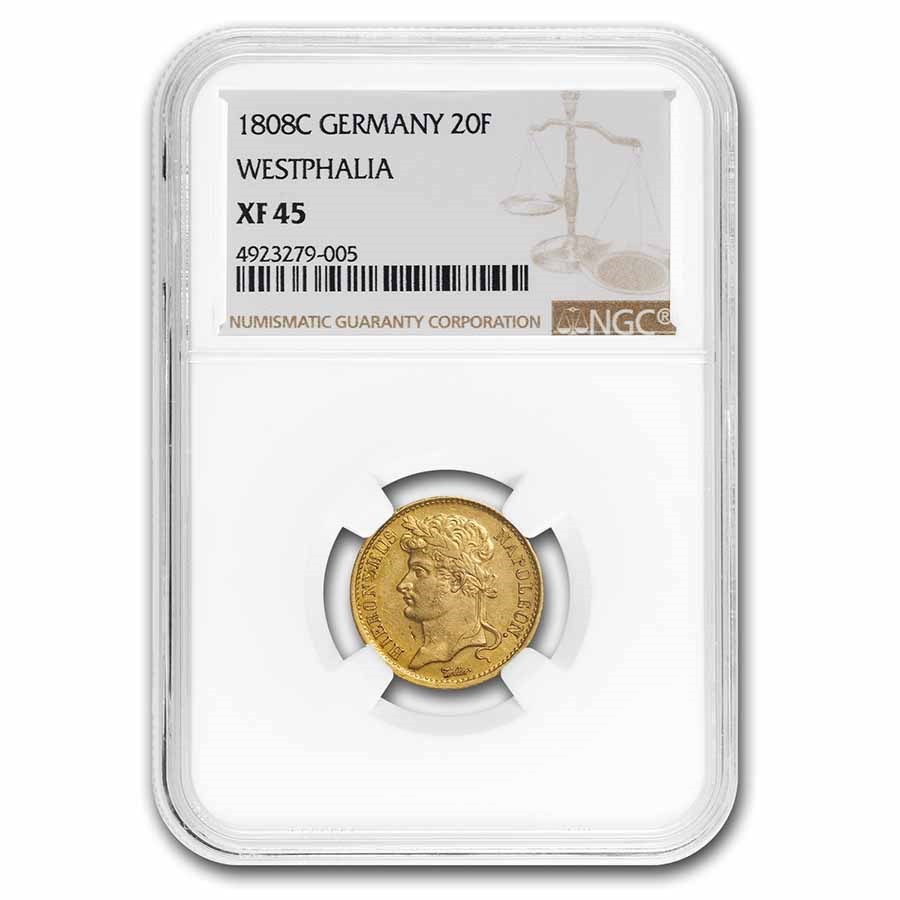 Buy 1808-C German States Westphalia Gold 20 Frank XF-45 NGC | APMEX