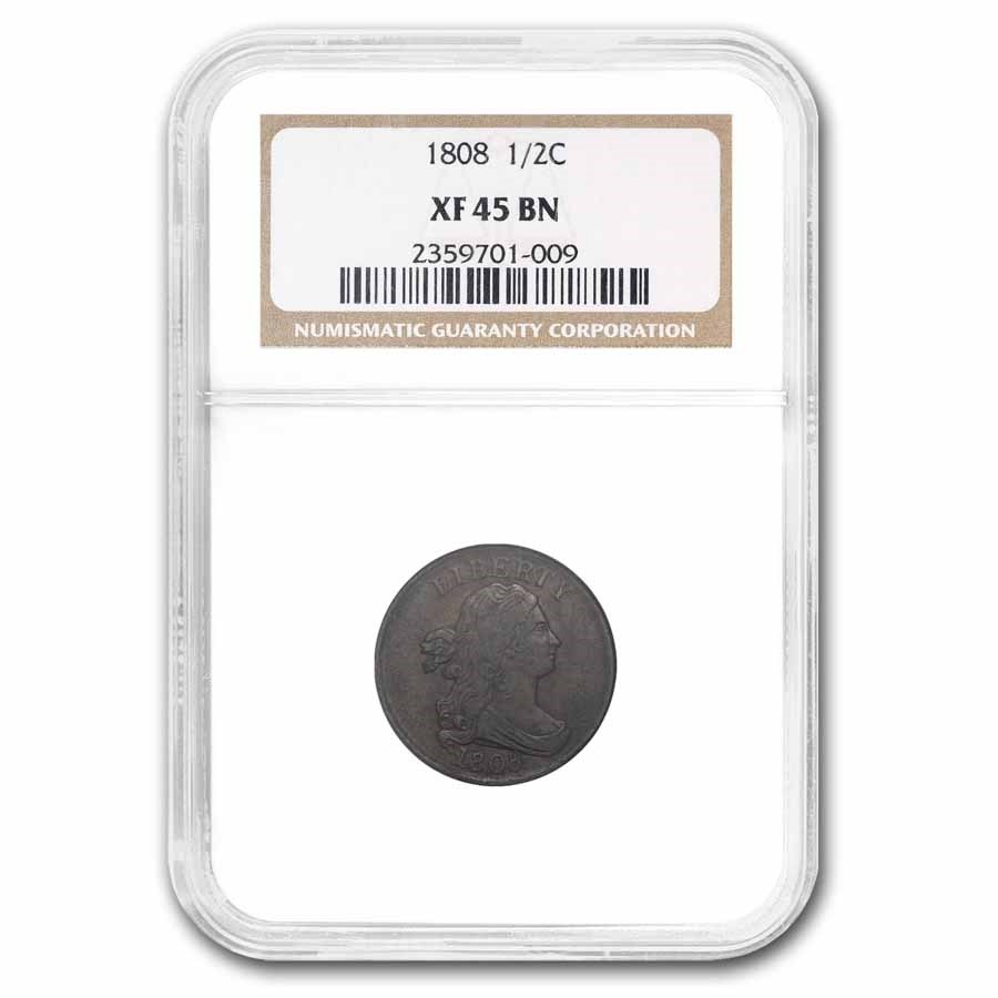 1808 Draped Bust Half Cent XF-45 NGC (Brown)