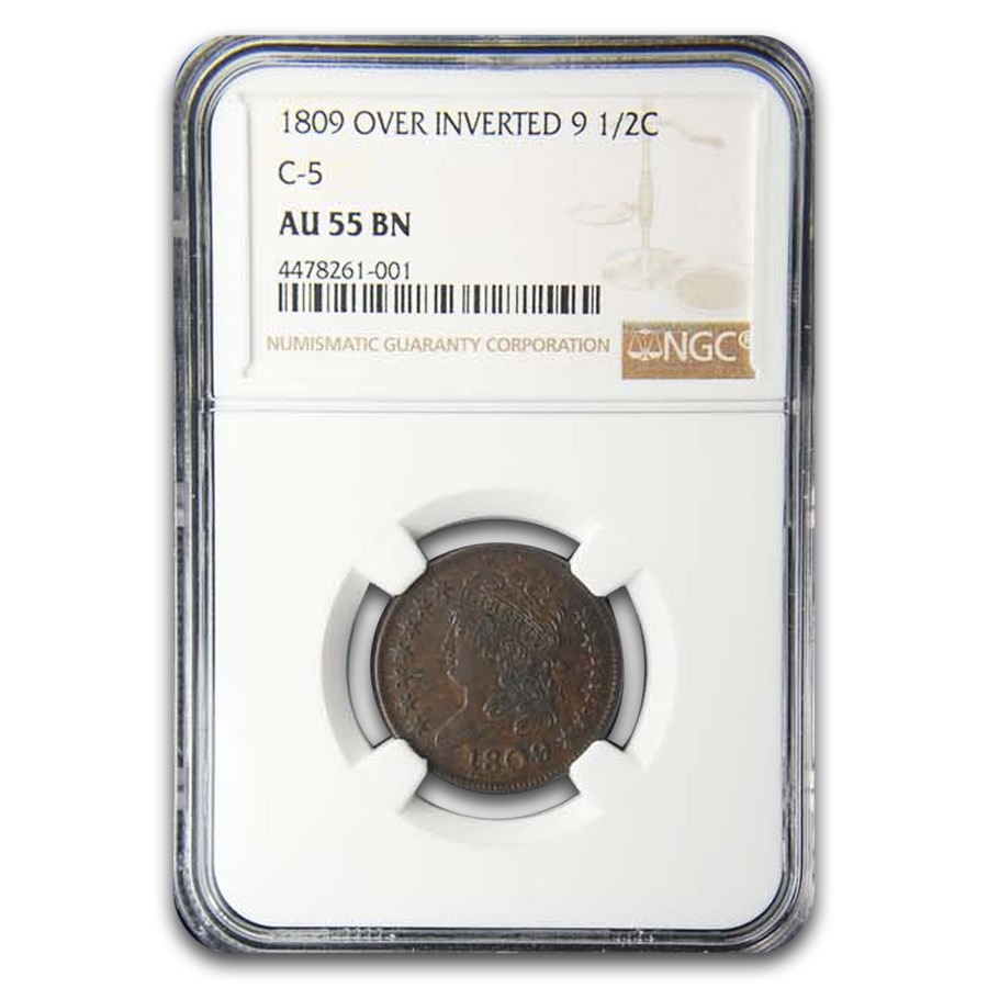 1809/6 Half Cent AU-55 NGC (BN, 9 Over Inverted 9)