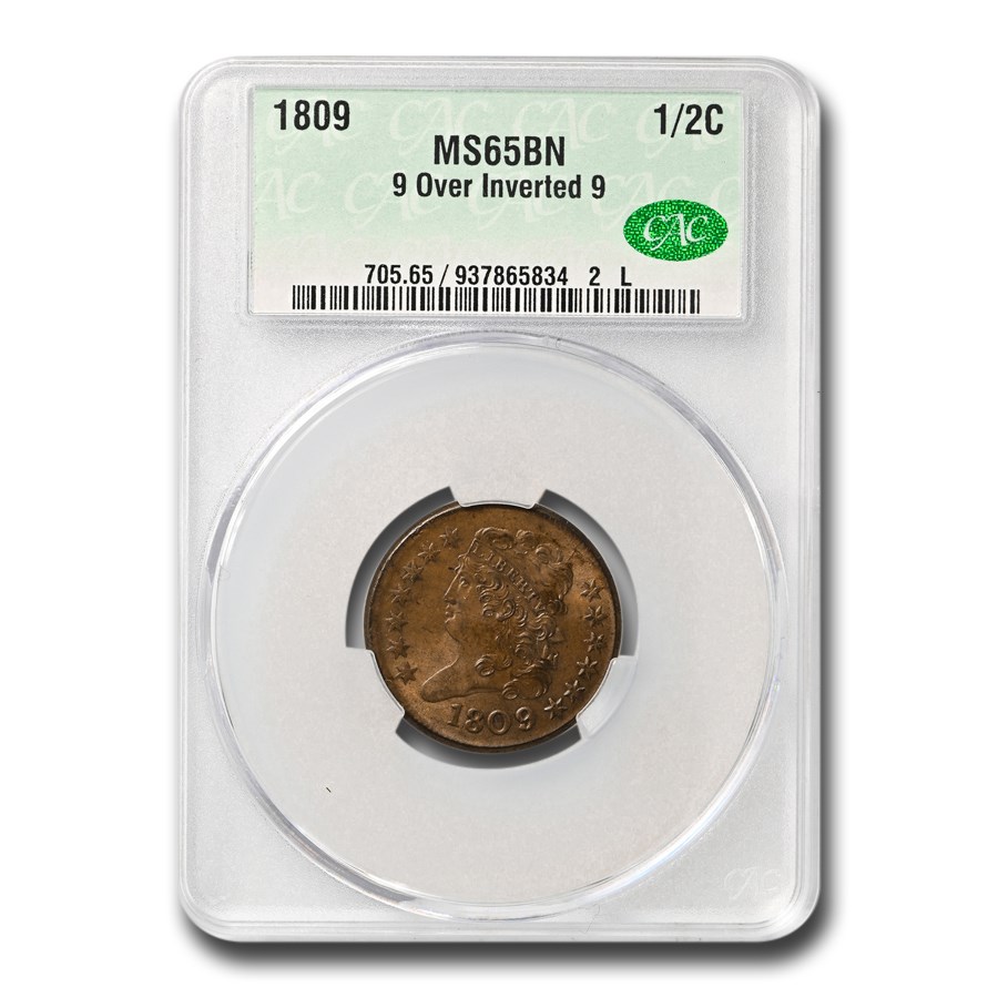 1809/6 Half Cent MS-65 CACG ( Brown, 9 Over Inverted 9)