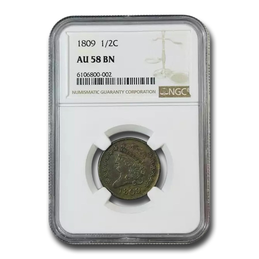 1809 Half Cent AU-58 NGC (Brown)