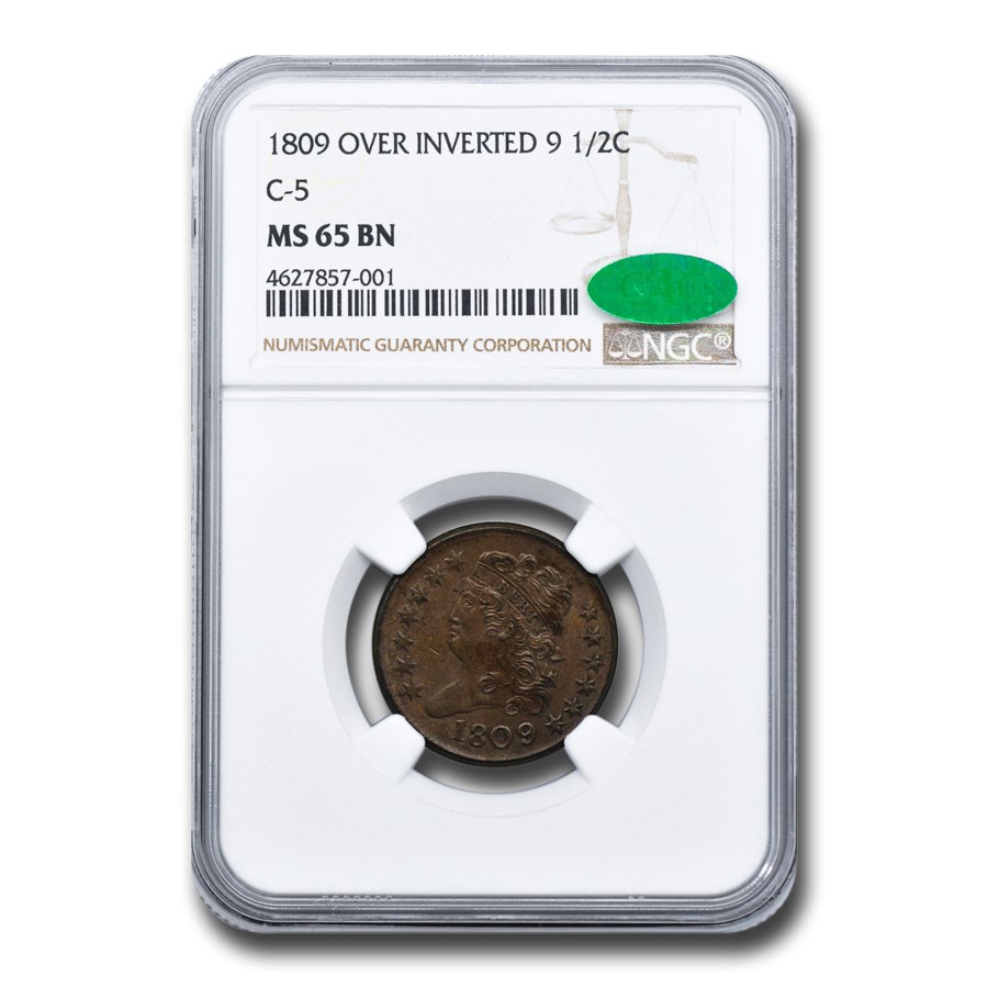 1809 Over Inverted 9 Half Cent MS-65 NGC CAC (Brown, C-5)