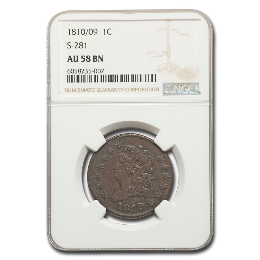 1810/09 Large Cent AU-58 NGC (Brown, S-281)