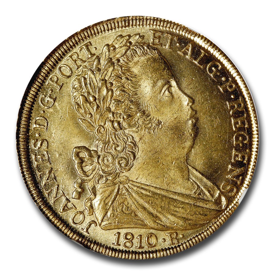 1810 Brazil Gold 6,400 Reis Prince Regent John MS-64 NGC