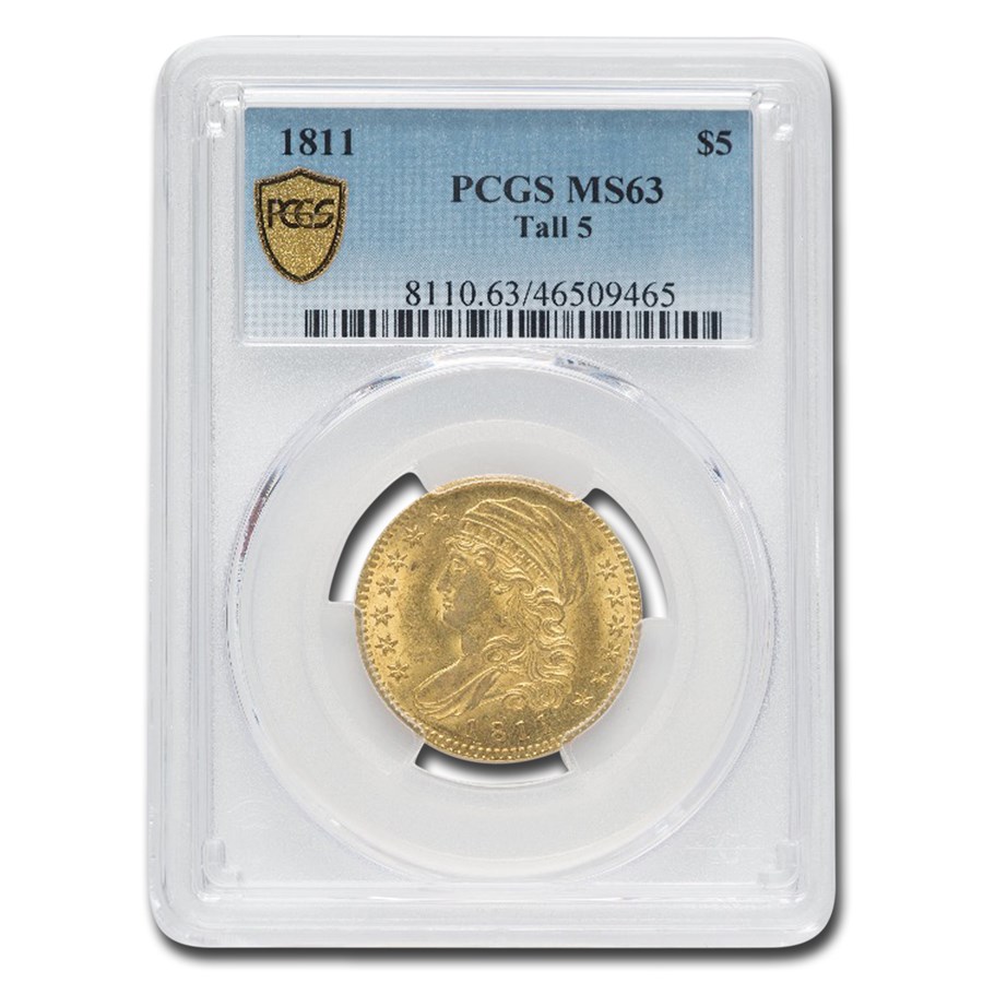 1811 $5 Capped Bust Gold Half Eagle MS-63 PCGS (Tall 5)