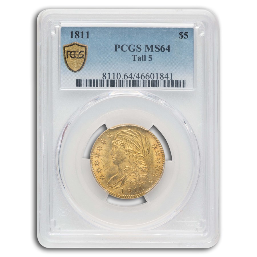 1811 Capped Bust $5 Gold Half Eagle MS-64 PCGS (Tall 5)